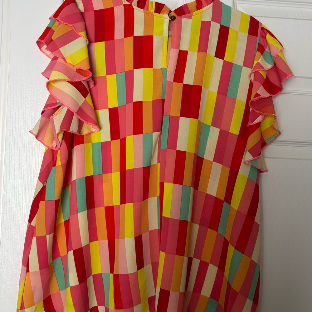 Colorful Striped Ruffle Sleeve Top